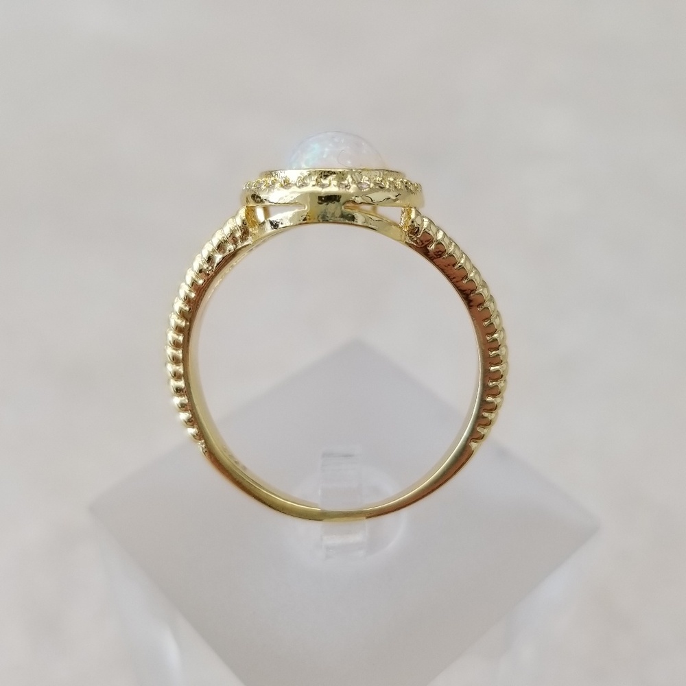 Simulated Opal & Yellow Gold Ring - Picture 4 of 8